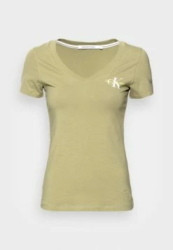Calvin Klein Jeans MONOGRAM LOGO V NECK TEE - T-shirt Basique - Faded Olive -Calvin Klein Elegant Magasin a6fb10ccd85e40fb91e3b9c656b8384c