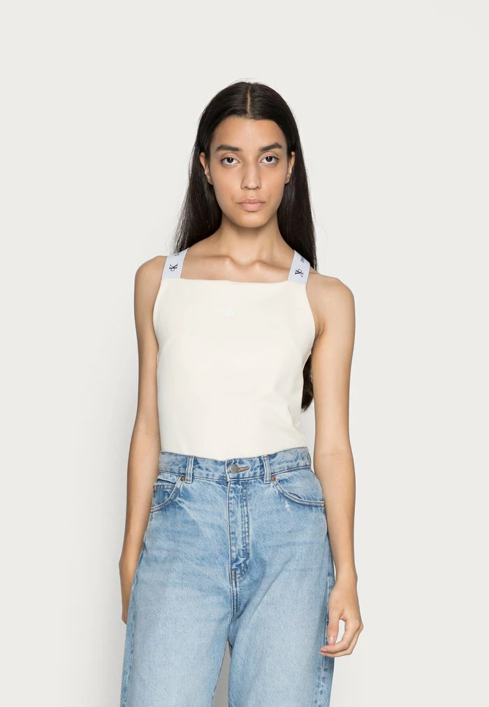 Calvin Klein Jeans SQUARE NECK TANK - Débardeur - Muslin 1 Calvin Klein Jeans SQUARE NECK TANK - Débardeur - Muslin
