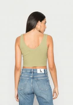 Calvin Klein Jeans CROP - Débardeur - Faded Olive -Calvin Klein Elegant Magasin ab9542b8f5fe4bda9b3beeb13ebb17c6