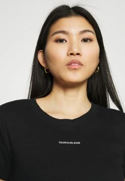 Calvin Klein Jeans MICRO BRANDING CROP - T-shirt Basique - Black -Calvin Klein Elegant Magasin ac5981543718491fb6b28fba0d4ac919