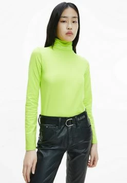 Calvin Klein Jeans SLIM ROLL NECK - T-shirt à Manches Longues - Acid Lime