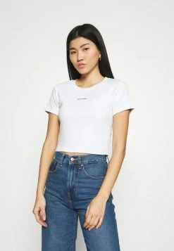 Calvin Klein Jeans MICRO BRANDING CROP - T-shirt Basique - Bright White