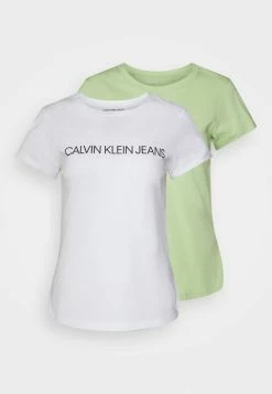 Calvin Klein Jeans 2 PACK - T-shirt Imprimé - Jaded Green / Bright White