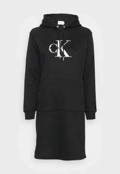 Calvin Klein Jeans GLOSSY MONOGRAM HOODIE DRESS - Robe De Jour - Black -Calvin Klein Elegant Magasin b61747a100b44cafa43df7851c92ee6f
