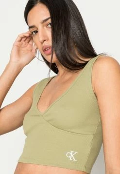 Calvin Klein Jeans CROP - Débardeur - Faded Olive -Calvin Klein Elegant Magasin b63571e103e340cca1dbf4e2b4a5f24e