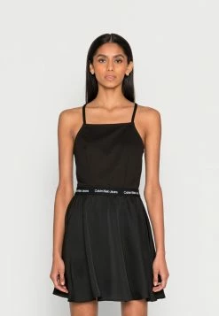 Calvin Klein Jeans LOGO STRAPS FABRIC MIX DRESS - Robe De Jour - Black