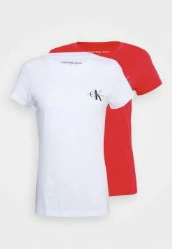 Calvin Klein Jeans MONOLOGO SLIM TEE 2 PACK - T-shirt Imprimé - Strawberry Field/bright White -Calvin Klein Elegant Magasin be24980ec5df4324a2fa45029faf87ca