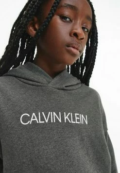 Calvin Klein Jeans BOXY LOGO - Sweat à Capuche - Dark Grey Heather -Calvin Klein Elegant Magasin bea081e9e4e941e7a755598568b7e002