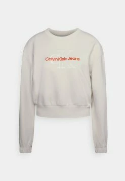 Calvin Klein Jeans TWO TONE MONOGRAM CROP CREW NECK - Sweatshirt - Eggshell