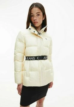Calvin Klein Jeans LOGO BELT WAISTED SHORT PUFFER - Veste D'hiver - Muslin