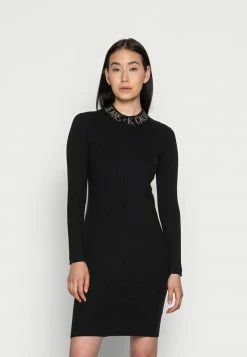 Calvin Klein Jeans INTARSIA LOGO CUT OUT DRESS - Robe De Jour - Black