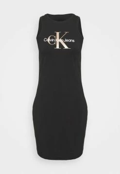 Calvin Klein Jeans SEASONAL MONOGRAM TANK DRESS - Robe En Jersey - Black -Calvin Klein Elegant Magasin d3e01a40fe944373a0ea744601c9a384