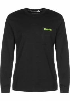 Calvin Klein Jeans LONGSLEEVE MICRO FLOCK BOX POCKET - T-shirt à Manches Longues - Black