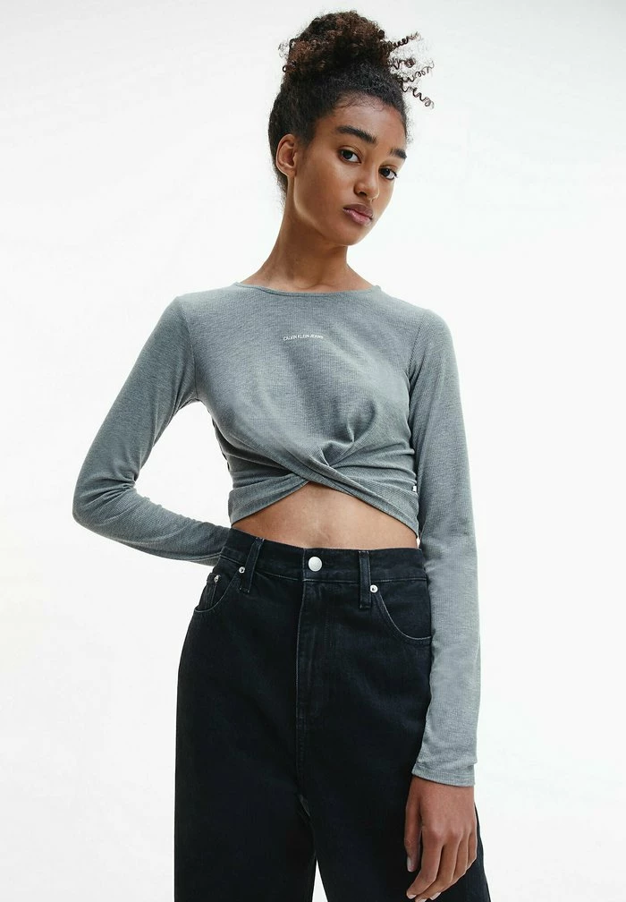 Calvin Klein Jeans T-shirt à Manches Longues - Grey Heather 1 Calvin Klein Jeans T-shirt à Manches Longues - Grey Heather