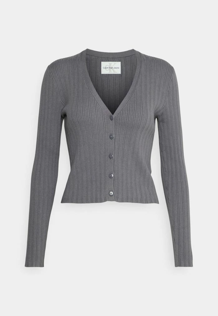 Calvin Klein Jeans MONOGRAM BADGE CROPPED CARDIGAN - Gilet - Fossil Grey 6 Calvin Klein Jeans MONOGRAM BADGE CROPPED CARDIGAN - Gilet - Fossil Grey – Image 6