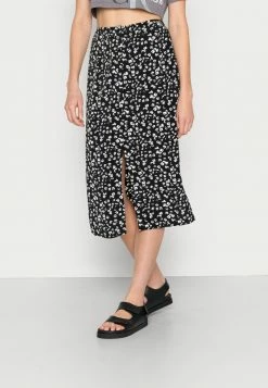 Calvin Klein Jeans BUTTONS THROUGH SPLIT MIDI - Jupe Crayon - Black/bright White