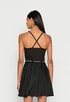 Calvin Klein Jeans LOGO STRAPS FABRIC MIX DRESS - Robe De Jour - Black -Calvin Klein Elegant Magasin e71167630baf4693a9d269f4892c3dd4