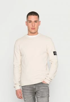 Calvin Klein Jeans MONOGRAM BADGE WAFFLE TEE - Sweatshirt - Eggshell