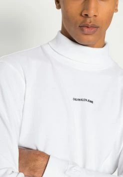 Calvin Klein Jeans MICRO BRANDING FUNNEL NECK TEE - T-shirt à Manches Longues - Bright White -Calvin Klein Elegant Magasin ecb6fc050bb84c7a8a4e026b85d64847