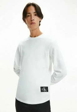 Calvin Klein Jeans MONOGRAM BADGE ROUND HEM TEE - T-shirt à Manches Longues - Bright White