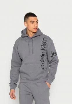 Calvin Klein Jeans VERTICAL BOLD INSTIT HOODIE - Sweatshirt - Fossil Grey