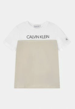 Calvin Klein Jeans BLOCK - T-shirt Imprimé - Eggshell