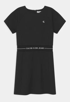 Calvin Klein Jeans INTARSIA LOGO WAIST DRESS - Robe En Jersey - Black