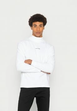 Calvin Klein Jeans MICRO BRANDING FUNNEL NECK TEE - T-shirt à Manches Longues - Bright White