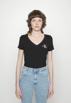 Calvin Klein Jeans MONOGRAM LOGO V NECK TEE - T-shirt Basique - Black
