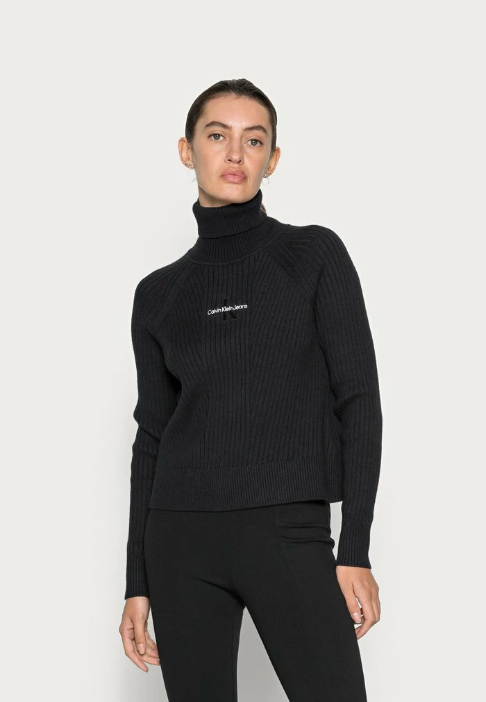 Calvin Klein Jeans MONOGRAM EMBROIDERY ROLL NECK - Pullover - Black 1 Calvin Klein Jeans MONOGRAM EMBROIDERY ROLL NECK - Pullover - Black